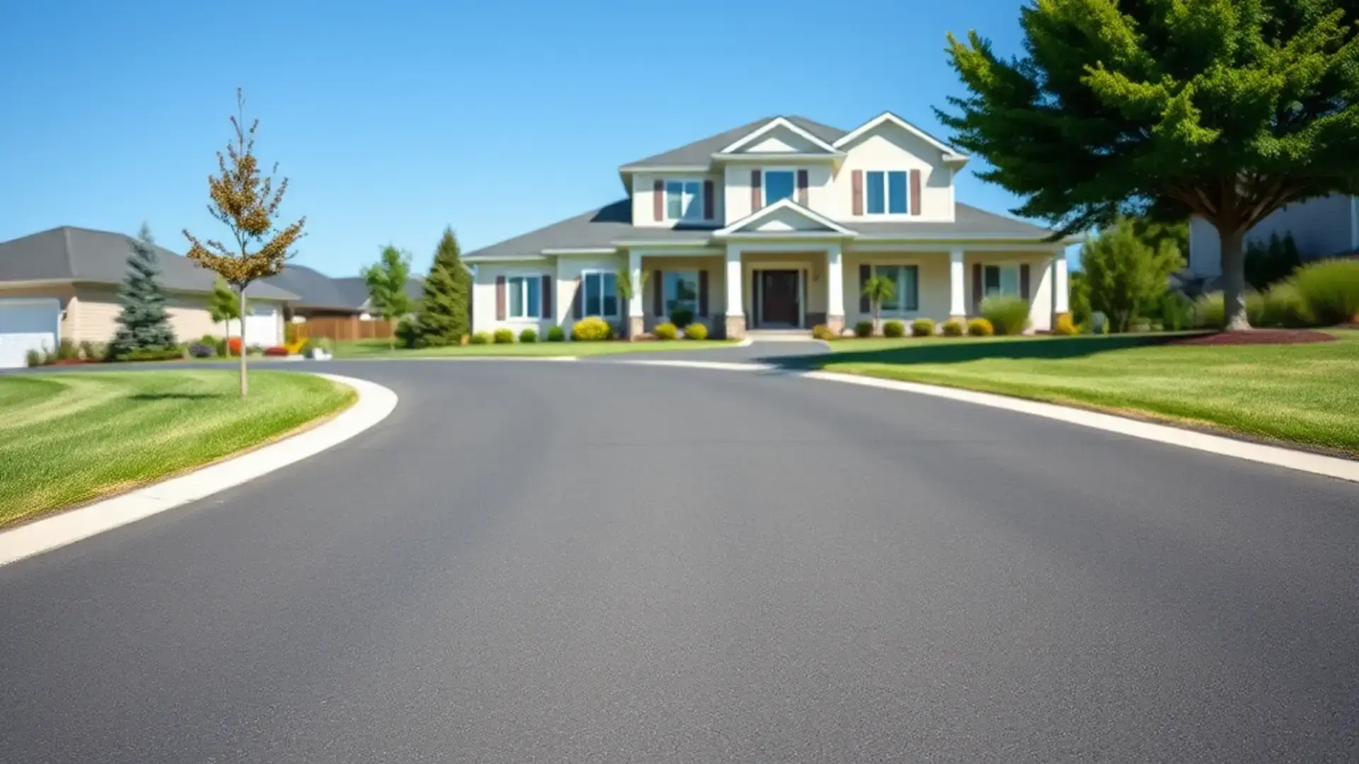 Freshly paved professional asphalt driveway with curb appeal